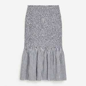 J Crew Smocked Gingham Midi Skirt - Black & White